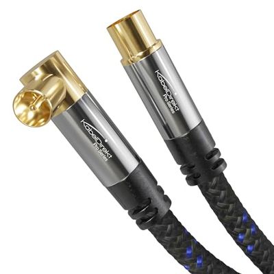 KabelDirekt – Antennekabel – 15m – gevlochten (75 Ohm, 90° haakse stekkerm > rechte bus W, coax kabel geschikt voor TV, HDTV, radio, DVB-T2, DVB-C, DVB-S, DVB-S2, haakse stekker)