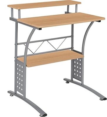 Flash Furniture Clifton Computertafel van esdoorn, met legplanken boven en onder, 71 cm