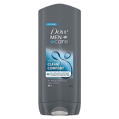 Dove Men+Care 3-i-1 duschgel ren komfort duschbad för kropp, ansikte och hår med 24 timmars vård effekt 6 x 400 ml