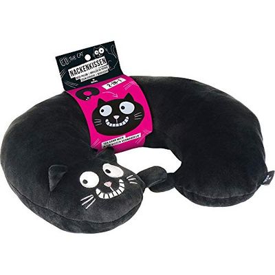 moses. Ed, The Cat Nackenkissen | 2-i-1 Nackenhörnchen und Kopfkissen für Reisen i Katzen-form resekudde, 28 cm, svart (svart), Black (Schwarz), 28 centimeters, Resekudde