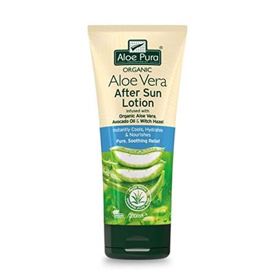 Loção Aftersun de Aloe Vera Aloe Pura, natural, vegana, livre de crueldade, sem para-brisas e SLS, calmante, 200 ml