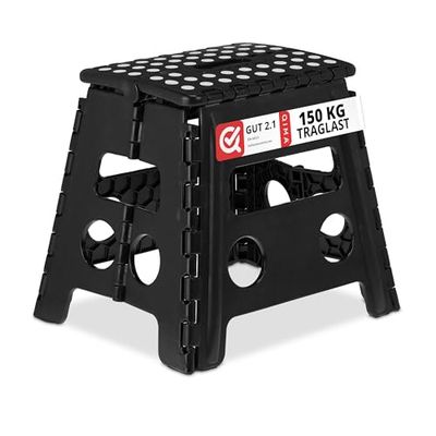 Relaxdays opstapje inklapbaar, 32,5 cm hoog, 1 trede, tot 120 kg, antislip, kunststof opstapkrukje badkamer, kind, zwart