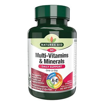 Natures Aid Multivitamins & Minerals with Iron – High Strength One-a-Day Multi-vitamin Formula – Supports Energy, Immunity & Bone Health – Non-GMO, Gluten-Free – 90 Easy-Swallow Softgel Capsules