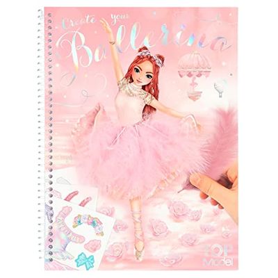 Depesche Crea il tuo TOPModel Ballet - libro da colorare con 60 pagine per creare abiti da ballo, libro a spirale con 3 fogli di adesivi decorativi