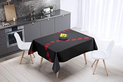 Bonamaison, Antimuffa, Antimacchia, Asciugatura rapida, Impermeabile, Lavabile in lavatrice, 100% Poliestere, Tovaglia Moderno, rosso nero, 140 x 140 Cm - Progettato e Prodotto in Turchia