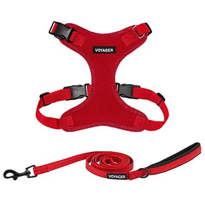 Best Pet Supplies Voyager Step-in Lock Ensemble Harnais et Laisse réfléchissante pour Chien avec poignée en néoprène, 1,8 m de Long, Convient aux Chiots/Chats de Petite, Moyenne et Grande Race, Rouge