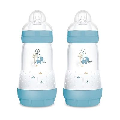 MAM Easy Start Anti-Colic babyflaska i en uppsättning om 2 (260 ml), särskilt väl accepterad mjölkflaska, babyvattenflaska med golvventil mot kolik och nappstorlek 1, 0+ månader, elefant