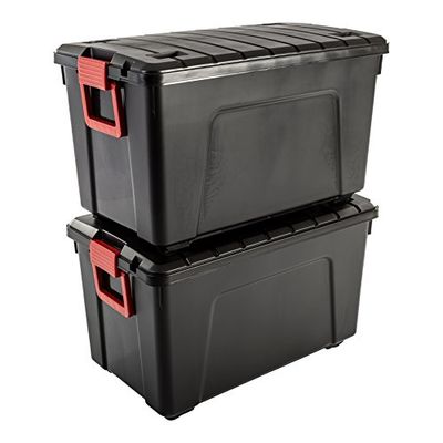 Iris Ohyama, Conjunto de 2 grandes caixas de armazenamento para bricolage, 110 asas e rodas, móvel, garagem, jardim - Store it All Box SIA-110 - preto
