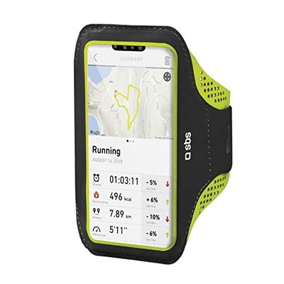 SBS Fascia sportiva da braccio portacellulare fino a 6,7", armband XXXL con schermo touch screen, foro per auricolari a filo, scomparto portachiavi, nero