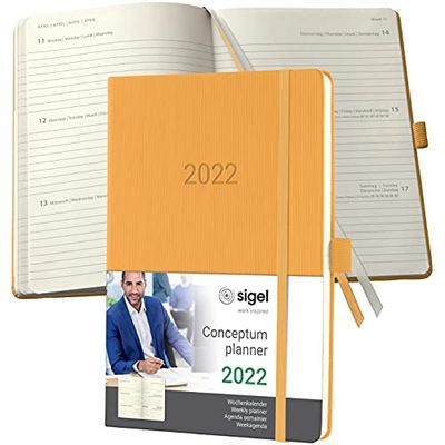 SIGEL C2268 Agenda semainier 2022 Conceptum, couverture rigide, 14,8 x 21,3 cm, orange clair
