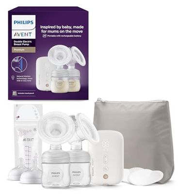 Philips Avent dubbel elektrisk bröstpump, sjukhusstyrka och laddningsbar motor, inspirerad av barns naturliga sugrörelse, resefodral, modell SCF398/31
