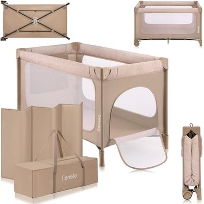 lionelo Jasmin Easy FoldCuna de Viaje para Niños de hasta 15 kg de 0 a 36 Meses Colchón de Espuma T25, 2 Niveles de Altura, Easy Fold, Entrada Lateral, Ruedas (Beige)