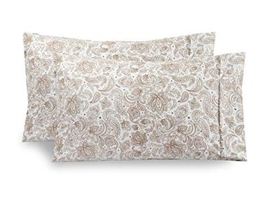 Elegant Comfort Pattern Printed Pillowcases 2-Piece Set Egyptian Quality 1500 Thread Count Timeless Classic Designs Soft and Smooth Weave, Wrinkle Resistant, Paisley King Pillowcase, Taupe
