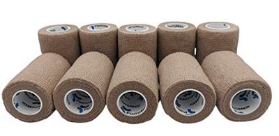 PintoMed Bandage Cohésif - Beige - 10 Rouleaux x 7,5 cm x 4,5 m adhésif Flexible Bandages, Premiers Secours Sports Wrap Bandage
