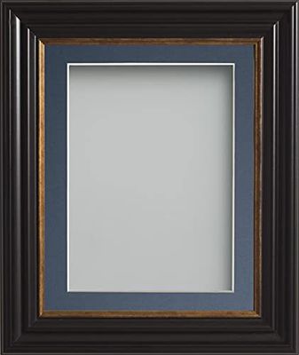 Frame Company Emson Black Picture Photo Frame with Blue Mount - 20x16 for pic size 16x12 *Choice of Sizes* Fitted with Real Glass