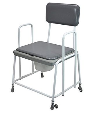 Aidapt Wheeled Bariatric Mobile Commode Over Toilet Chair with Padded Back, Removable Arm Supports and Detachable Padded Over Seat, Castors and a 7 5L Removable Bucket