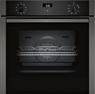 NEFF, N50, B1ACE4AG3B, 60cm Built-in Single Oven features Eco Clean with Easy Clean, CircoTherm, Energy Efficiency Class A+ and LCD-Display in Graphite-Grey