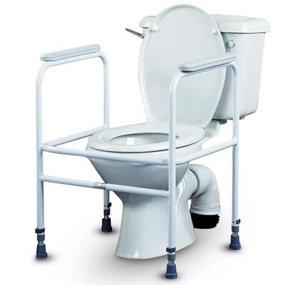 Homecraft Adjustable Toilet Surround Frame – Height Adjustable Steel Grab Rail – Non Slip Bathroom Safety Support for Elderly and Disabled – Pre Assembled Mobility Aid – With Floor Fixing Feet
