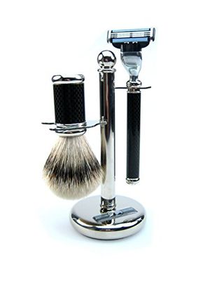 Golddachs - Set da barba, 3 pezzi, effetto carbonio