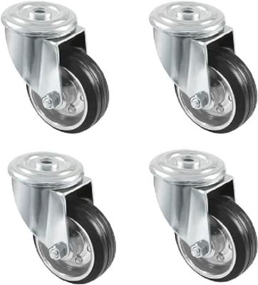 Amig - Set 4 Ruote per Mobili | Ø 80 mm | Ruote Girevoli Senza Piastra di Montaggio | Peso Massimo 70 Kg | Per Spostare Mobili Pesanti | Cuscinetti a Rulli | Nucleo Metallico | Gomma Nera
