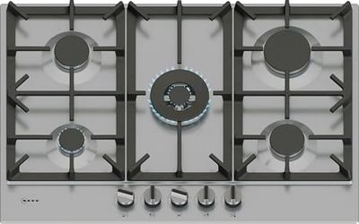 NEFF, N70, T27CIQ8N0, 75cm Gas Hob with 5 burner, 4.0kW Wok burner, Optimised FlameSelect, 3 Dishwasher suitable cast iron pan supports, Detachable metallic sword dials, star layout