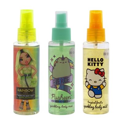 Shimmering Body Mist for Girls – Hello Kitty, Pusheen & Rainbow High – Glittery Perfume Sprays for Kids & Teens, Lightweight & Long-Lasting Fragrance Gift for Girls – 3 x 100ml