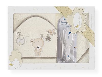 Interbaby P1182-05 Dziecięcy ręcznik kąpielowy Tendedero OSO beżowy z grzebieniem i szczotką, beżowy