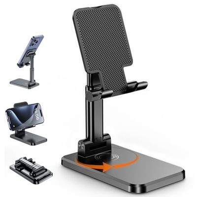 BHHB Support Téléphone Support Telephone Bureau avec Rotatif à 360° Porte Telephone Réglable, Support Smartphone Compatible avec iPhone 16/15/14/13/12/11/8, Huawei, Galaxy, Alle Smartphones (Noir)