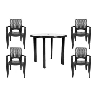 CREVICOSTA QUALITY MARK MARCAS DE CALIDAD Ensemble Table Viana Ronde. Chaises Caraïbes. Résine Anthracite, Grande