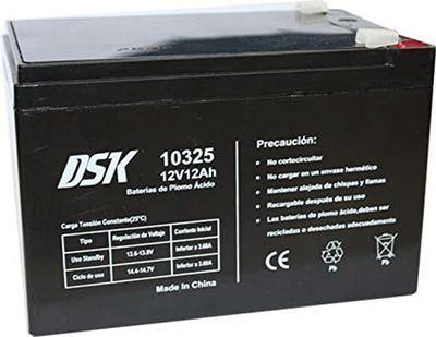 DSK Bateria de chumbo-ácido de 12 V e 12 Ah, ideal para alarmes domésticos, brinquedos elétricos, cercas, balas, preta 10325