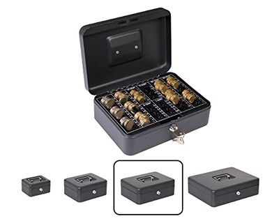 ARREGUI Elegant Cash C9634-EUR Caja Caudales con Llave para Contar y Transportar Dinero | Caja de Seguridad de acero con bandeja organizador de Monedas | Caja fuerte portatil 25 cm de ancho | Negro