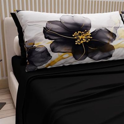 PETTI Artigiani Italiani - Sábanas de algodón con Fundas de Almohada con impresión Digital, sábanas Cama Individual, Juego de Cama Individual, diseño de Flores de mármol 07, 100% Fabricado en Italia