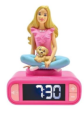 LEXIBOOK, Mattel Barbie, Luz de Noche Reloj Despertador, Sonidos y melodías, Pantalla LCD retroiluminada, Luminoso, Snooze, Rosa, RL800BB