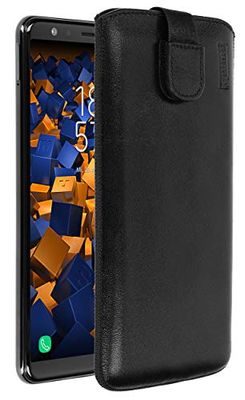 Mumbi echt leren hoesje compatibel met Samsung Galaxy A7 2018 hoesje lederen tasje case wallet zwart