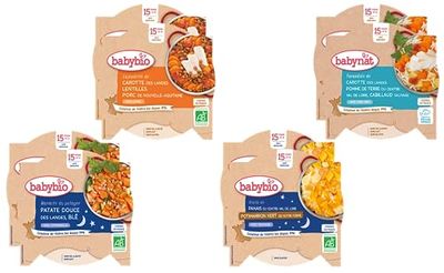 BABYBIO - Pack Semaine - 8 Assiettes pour bébé - Repas midi et soir - Dès 15 Mois - 4 recettes - BIO - 8 x 260g