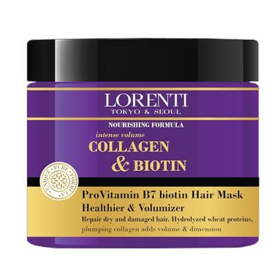 LORENTI TOKYO & SEOUL Masque capillaire 500 ml Collagène et biotine | Pour cheveux secs, abîmés, épais et crépus | Contient de la vitamine B7 et des protéines pour hydrater les cheveux