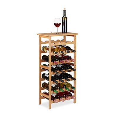 Relaxdays Wine, Drink Rack for 28 Bottles, H x W x D: 94 x 47 x 29 cm, Bamboo, Natural