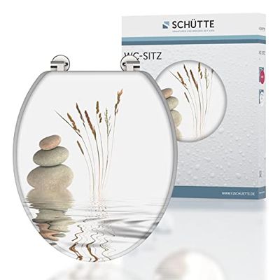 SCHÜTTE 80022 Balance - Assento de sanita com núcleo de madeira, adequado para todas as casas de banho habituais, carga máxima de 150 kg, design de pedras em óculos e tampas