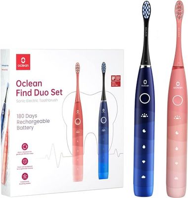 Oclean Lot de 2 Brosses à dents électriques Sonique, Longue 180 jours d'autonomie, 5 Modes réglables, Minuterie 2 minutes, Rappel 30s, IPX7, Cadeau Set Rouge + Bleu