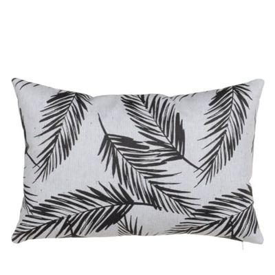 BigBuy Home Kudde polyester bomull vit svart blad 45 x 30 cm