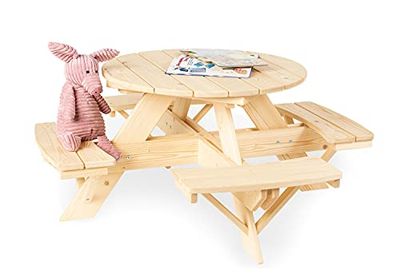 Pinolino Ensemble de Table et bancs 'Nicki pour 4 Rond', Naturel; Massif : Bois de conifère, Non traité, 4 bancs avec 1 Table, pour Enfants à partir de 3 Ans