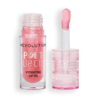 Revolution, Pout Lip Oil - Olio Nutriente Labbra Teinté, Altissima Brillantezza e Finitura Non Appiccicosa, Vegano e Senza Crudeltà, Glamour Rosa Shimmer, 4 ml
