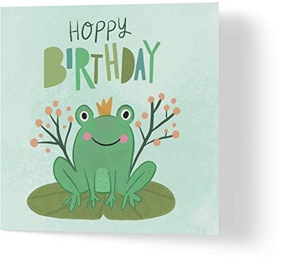 Wuzci "Hoppy Birthday" Kikker Verjaardagskaart, 150 mm Lengte x 150 mm Breedte