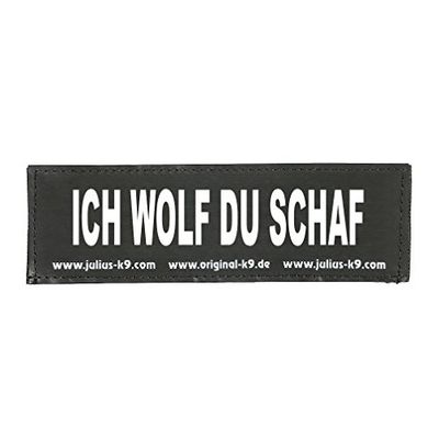 Interchangeable Patches, 1 pair, ICH WOLF DU SCHAF, Size: Small, Black