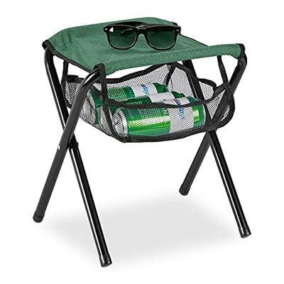 relaxdays Tabouret Pliant Camping, avec Poche, Jusqu’à 120 kg, Pliable, léger, siège Plage, HxLxP: 39 x 29 x 35 cm, Vert