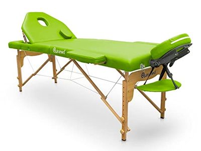 QUIRUMED Opvouwbare drager van hout PRO 194 x 70 cm met opklapbare rugleuning pistachegroen