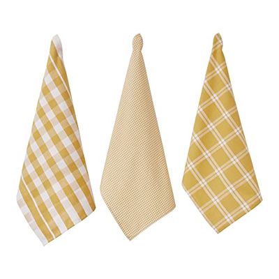 Penguin Home Set of 3 100% cotton Kitchen Towels, Eco Friendly Sustainable Tea Towels Stylish with Different Pattern, Size - 50x70 cm Colour - Yellow & White Dish Towels