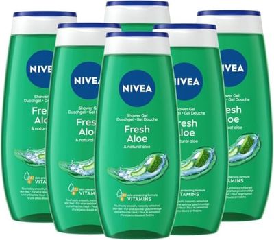 NIVEA Gel Doccia Fresh Aloe in Confezione da 6 x 250ml, Bagnoschiuma in gel rinfrescante, Gel bagnoschiuma donna con Aloe Vera, Vitamina C e Vitamina E, Docciaschiuma per una pelle morbida