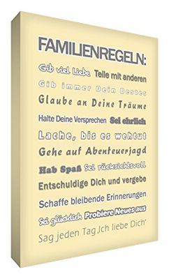Little Helper fr1216–20 G Feel Good Art Tableau sur toile avec citations optimistes Bijoux murale style Les règles de la famille, 40 x 30 cm, crème
