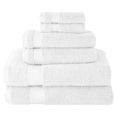 BERIBO Serenity, set di 6 asciugamani turchi, 2 asciugamani da bagno, 2 asciugamani per le mani, 2 asciugamani per il viso, 600 g/m², 100% cotone (bianco)